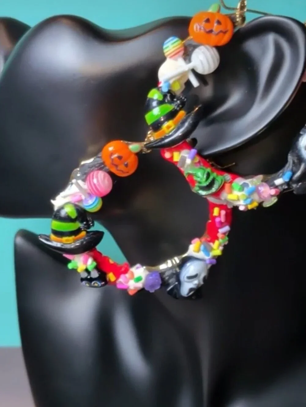 Hand CRAFTED Halloween Multicolor Holiday Hoop Earrings